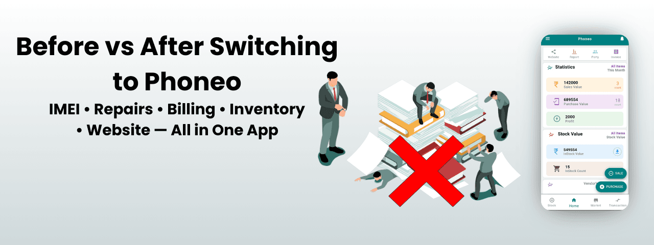 Mobile shop losing customers due to no online visibility because generic billing software lacks microsite, product listing, SEO, and digital presence features.