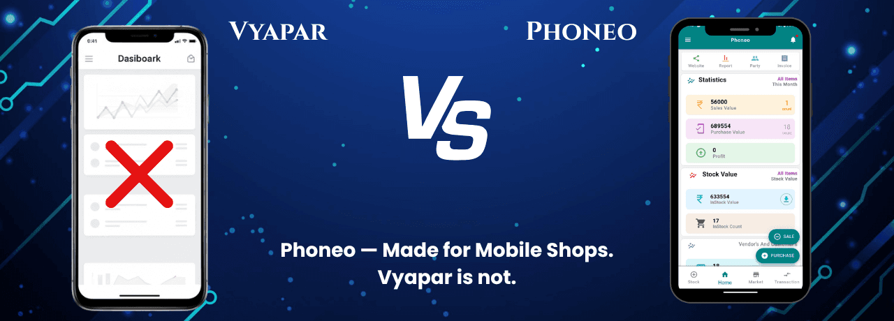 Vyapar vs Phoneo 2026 - Best Software for Mobile Retailers and Second-hand Phone Shops