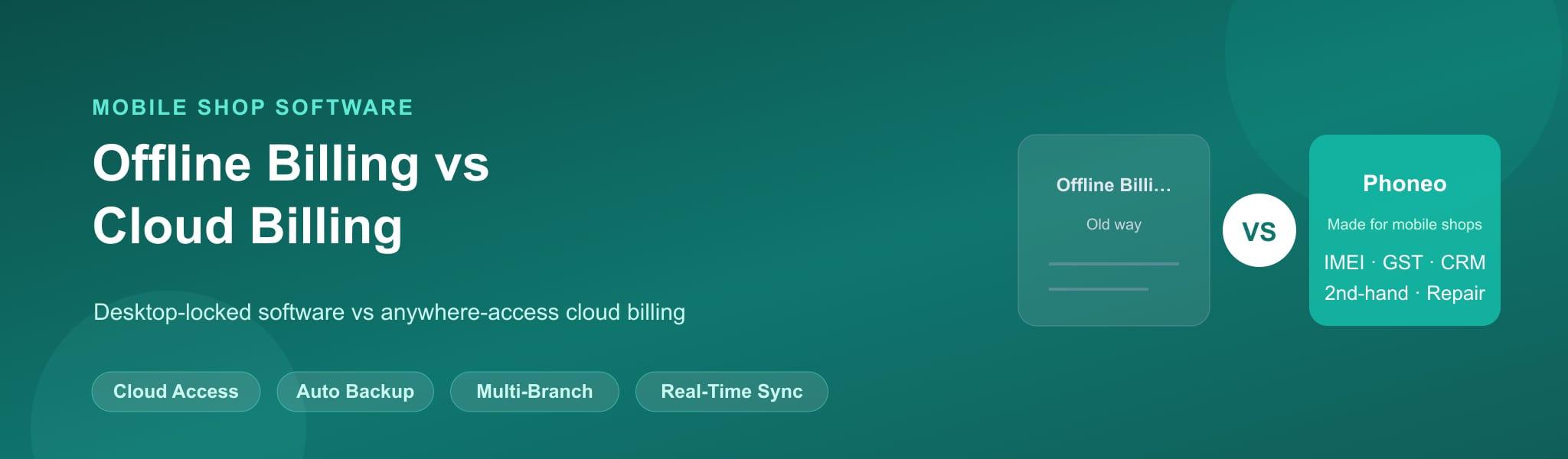 Offline billing vs cloud billing comparison for mobile shop IMEI inventory and GST billing