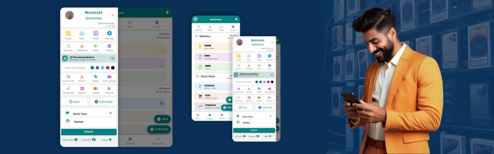 PHONEO software for mobile shop owners in India managing billing, stock and customer data efficiently PHONEO mobile shop software used across India for billing, stock management, customer records and AI recommendations