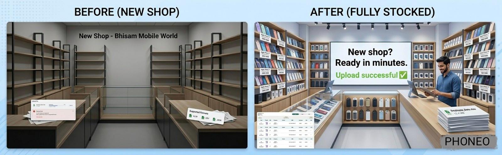 Who benefits from AI bulk stock upload: new mobile shops, large inventory stores, software migration, seasonal stock, and multi-branch businesses AI bulk stock upload use cases in mobile shop software showing new shop setup, large inventory management, data migration, seasonal stock updates, and multi-branch inventory