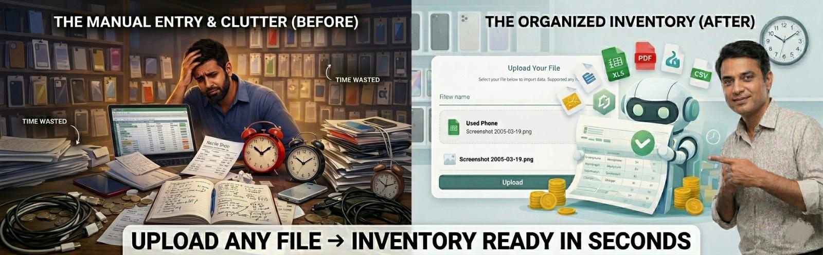 Why Manual Stock Entry Hurts Your Mobile Shop Productivity Manual stock entry problems for mobile shops - time consuming, error prone, and inefficient inventory management