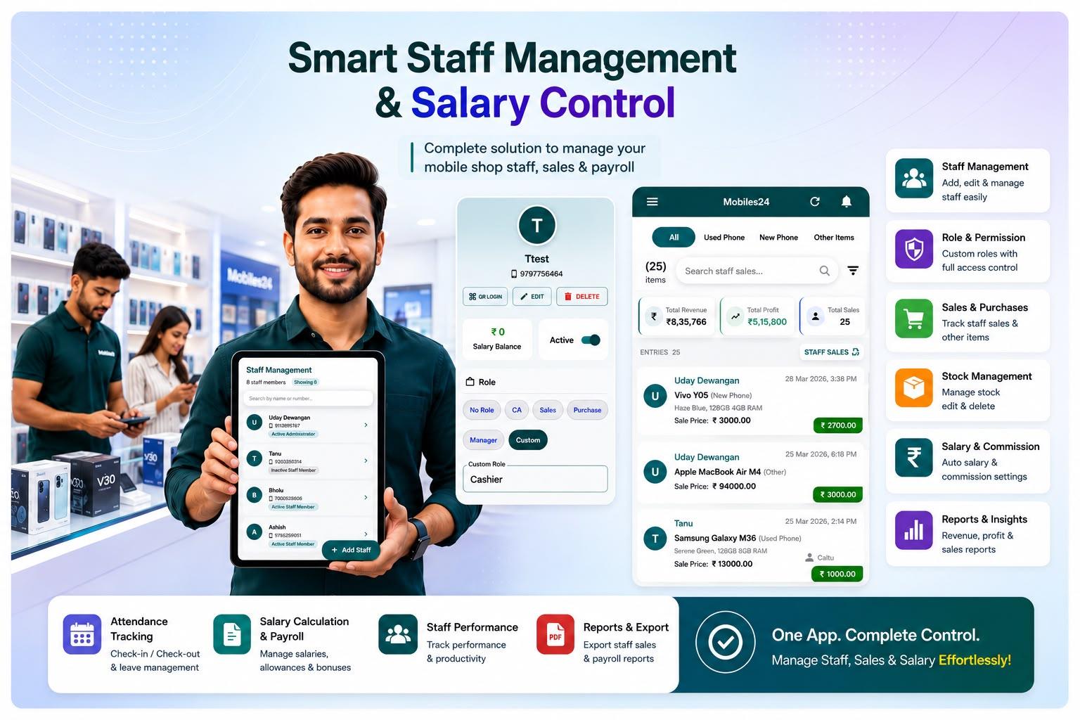 Mobile Shop Staff Salary & Attendance Software | Phoneo
